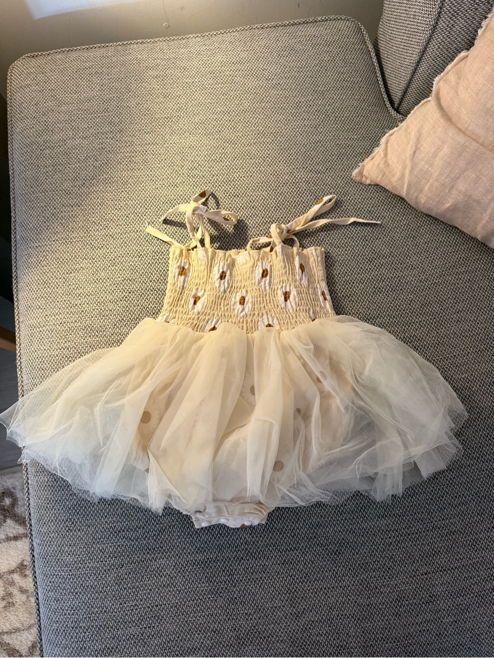 Cream Tulle Baby Dress with Polka Dot Details